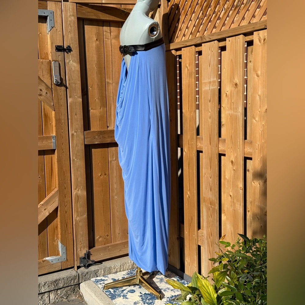 🆕 RAT & BOA 🧿 NWOT Antonie Blue Draped Maxi Dress with Leather Belt, Sz S / M - Picture 10 of 16